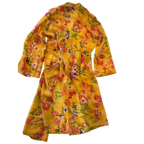 NWT Shore Drive Yellow Floral Boho Kimono Swim Beach Pool Cover Up Robe OSFM - Picture 2 of 7